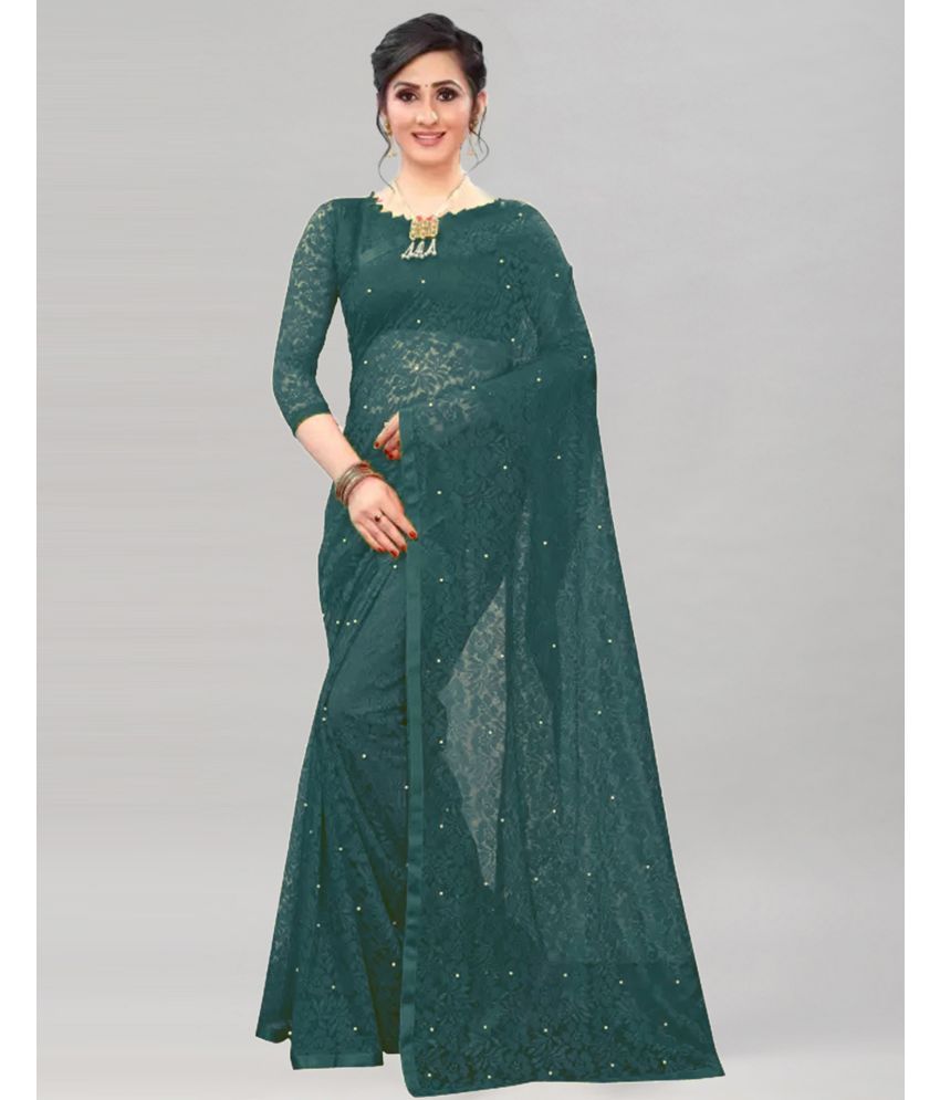     			Samah Net Embellished Saree With Blouse Piece - Teal ( Pack of 1 )