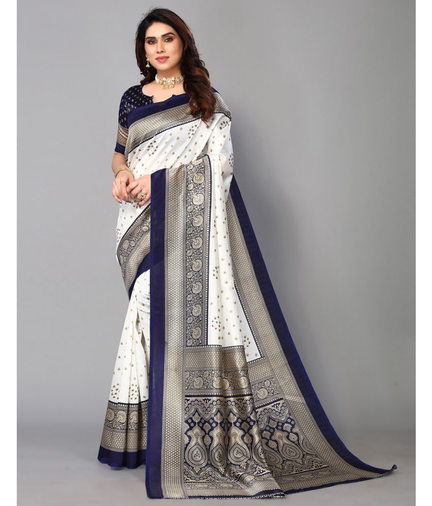     			Samah Silk Blend Printed Saree With Blouse Piece - Off White ( Pack of 1 )