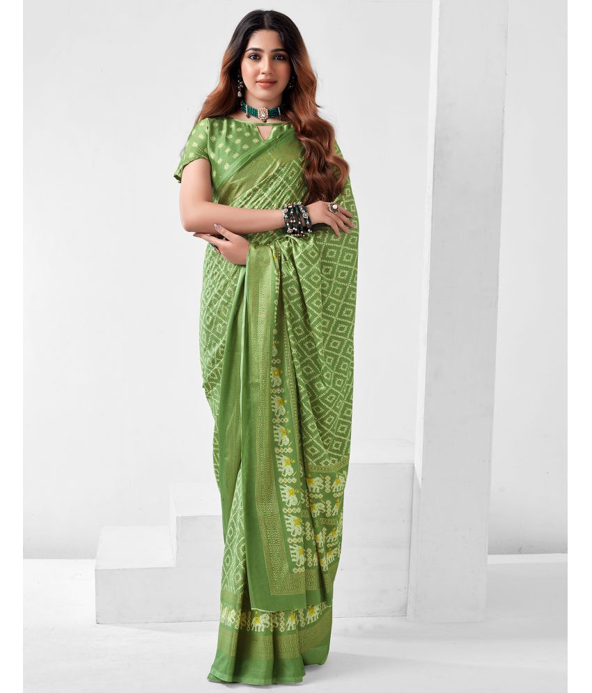     			Samah Silk Blend Printed Saree With Blouse Piece - Olive ( Pack of 1 )