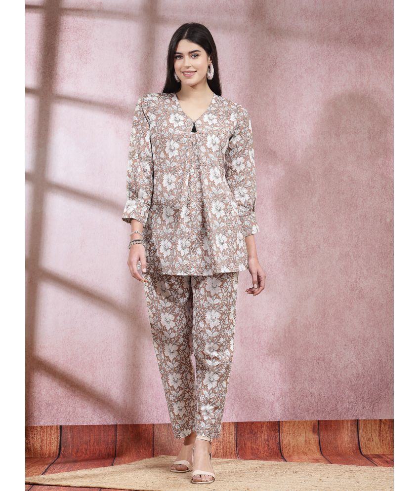     			Stylum Beige Printed Pant Top Set