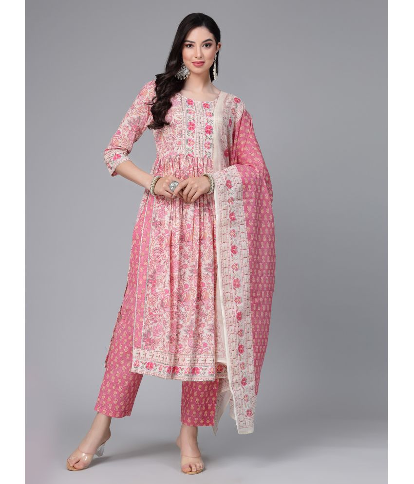     			Stylum Cotton Printed Kurti With Pants Women's Stitched Salwar Suit - Pink ( Pack of 1 )