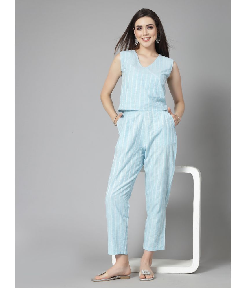     			Stylum Light Blue Self Design Pant Top Set