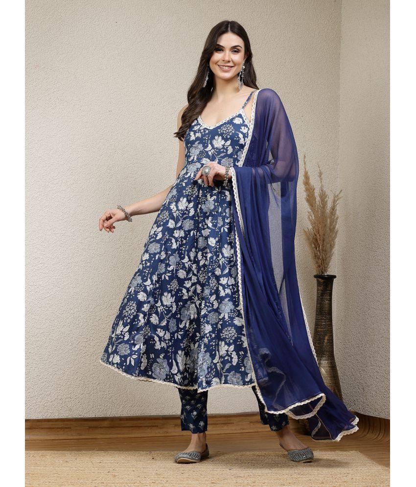     			Stylum Rayon Printed Kurti With Pants Women's Stitched Salwar Suit - Blue ( Pack of 1 )