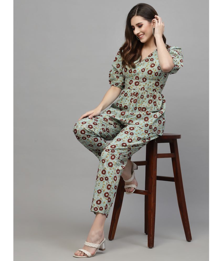     			Stylum Turquoise Printed Pant Top Set