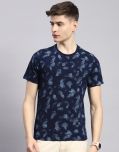 Monte Carlo Cotton Blend Regular Fit Printed Half Sleeves Men's T-Shirt - Navy Blue ( Pack of 1 )