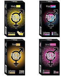 NottyBoy Assorted Pack 4 IN 1 &amp; 3 IN 1, 1500 Extra Dots, Long Time, Contour, Ribbed, Thin, Banana Flavour Condom - 40 Units