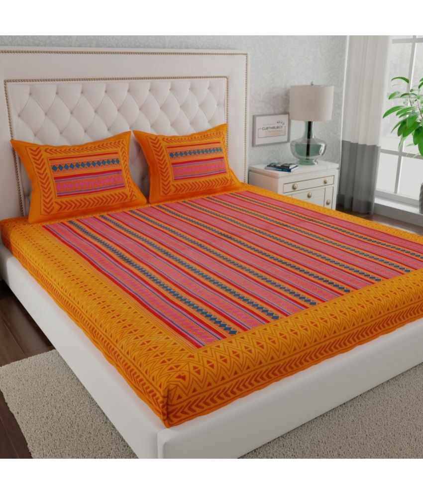     			Angvarnika Cotton Abstract Printed 1 Double Bedsheet with 2 Pillow Covers - orange