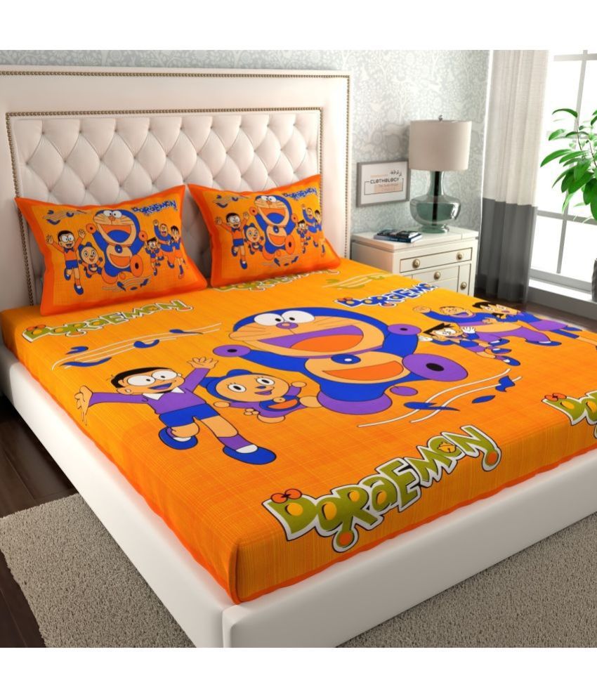     			Angvarnika Cotton Humor & Comic 1 Double Bedsheet with 2 Pillow Covers - Orange