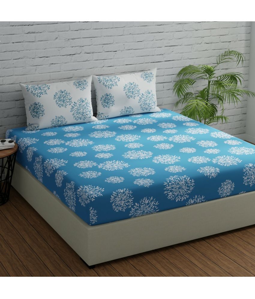     			Apala Microfiber Ethnic 1 Double King Size Bedsheet with 2 Pillow Covers - Light Blue