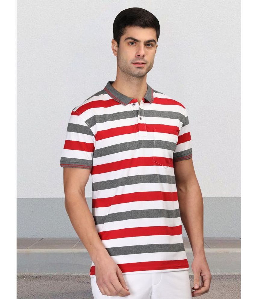     			Chkokko Cotton Blend Regular Fit Striped Half Sleeves Men's Polo T Shirt - Red ( Pack of 1 )