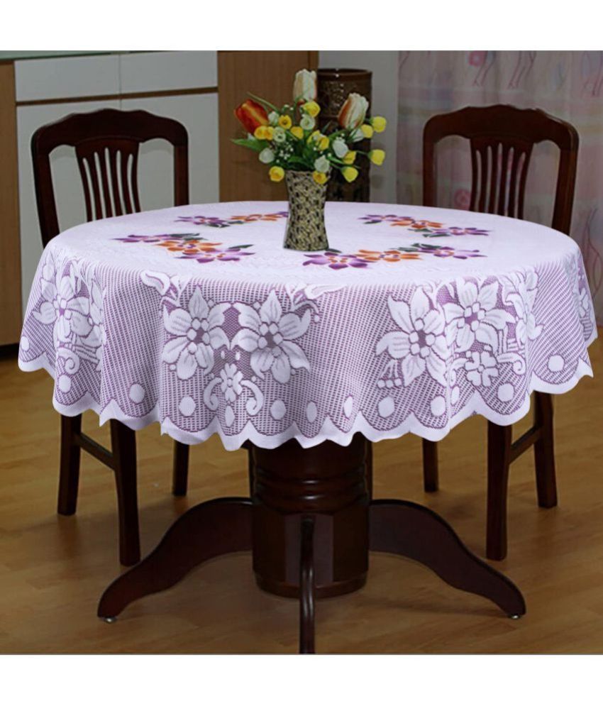     			HOMETALES Embroidered Cotton 4 Seater Round Table Cover ( 152 x 152 ) cm Pack of 1 Purple