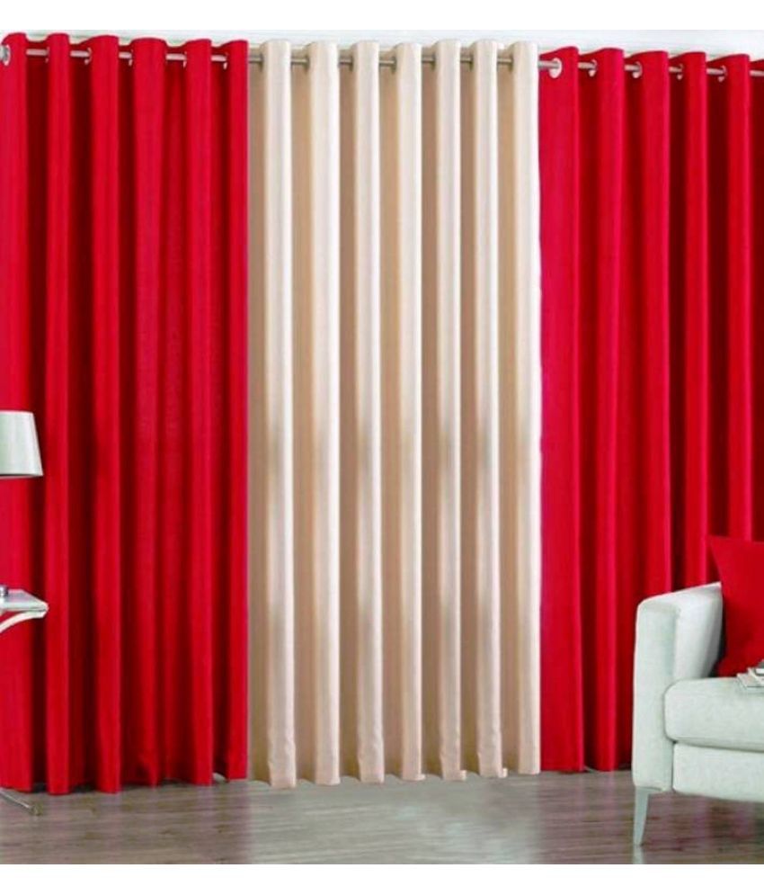     			BELLA TRUE Solid SemiTransparent Eyelet Curtain 9 ft ( Pack of 3 )  Red