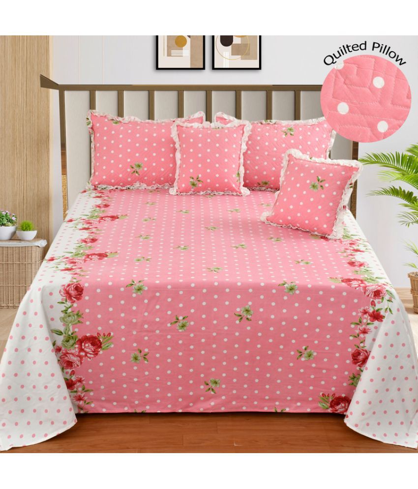     			JBTC Cotton floral Bedding Set 1 Bedsheet with 2 pillow and cushions - pink