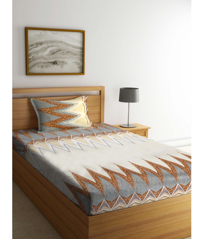    			Klotthe Poly Cotton Abstract 1 Single Bedsheet with 1 Pillow Cover - Brown