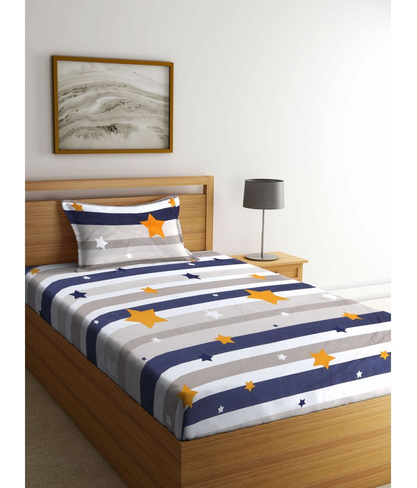     			Klotthe Poly Cotton Abstract 1 Single Bedsheet with 1 Pillow Cover - Indigo