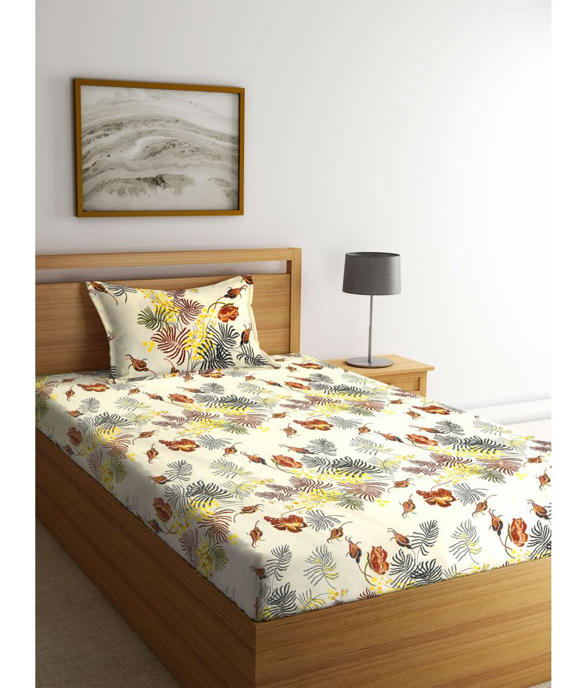     			Klotthe Poly Cotton Nature 1 Single Bedsheet with 1 Pillow Cover - Cream