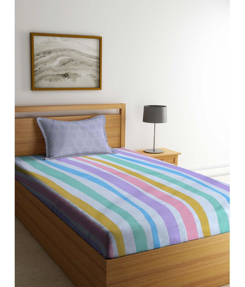     			Klotthe Poly Cotton Vertical Striped 1 Single Bedsheet with 1 Pillow Cover - Multicolor