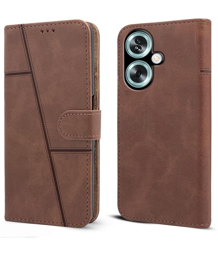     			NBOX Brown Flip Cover Artificial Leather Compatible For Oppo A59 5G ( Pack of 1 )