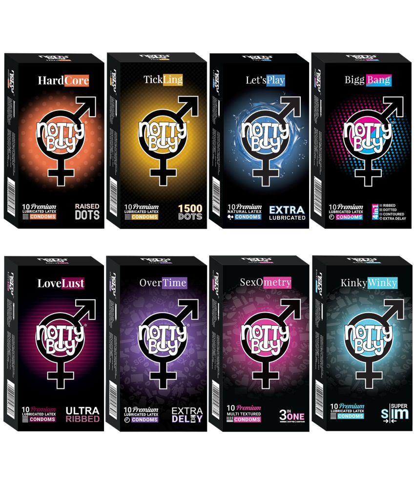     			NottyBoy 3IN1 & 4IN1, 1500 Big Dots, Ultra Ribbed, Long Lasting, Extra Thin, Contoured, More Lubricated Smooth Condoms- 80 Units