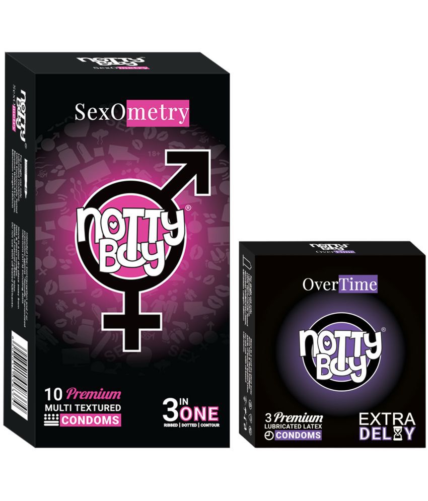     			NottyBoy Ribbed Dotted Contoured and Over Time Condoms - (Set of 2, 13 Pieces)