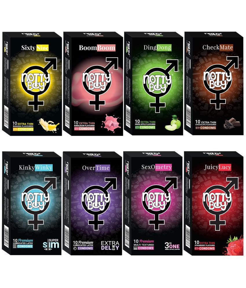     			NottyBoy Tropical Five Flavoured 3IN1, Dotted, Ribbed, Ultra Thin, Contoured, Extra Time Condoms- 80 Units