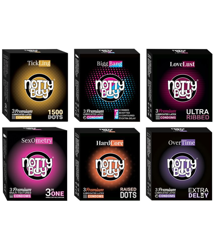     			NottyBoy Value Pack 4-In-1 & 3-In-One, 1500 Dots, Ultra Ribbed, Long Lasting, Contoured Condoms- 18 Units