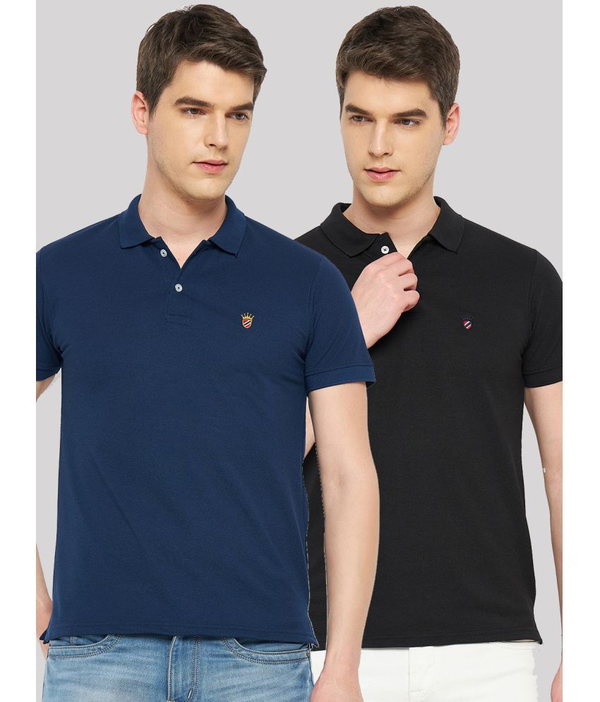     			RELANE Cotton Blend Regular Fit Solid Half Sleeves Men's Polo T Shirt - Navy Blue ( Pack of 2 )