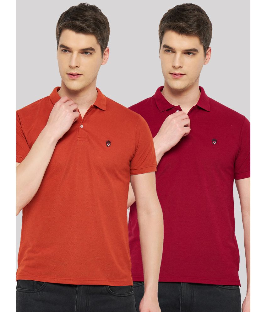     			RELANE Cotton Blend Regular Fit Solid Half Sleeves Men's Polo T Shirt - Maroon ( Pack of 2 )