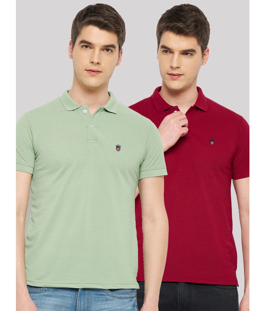     			RELANE Cotton Blend Regular Fit Solid Half Sleeves Men's Polo T Shirt - Green ( Pack of 2 )