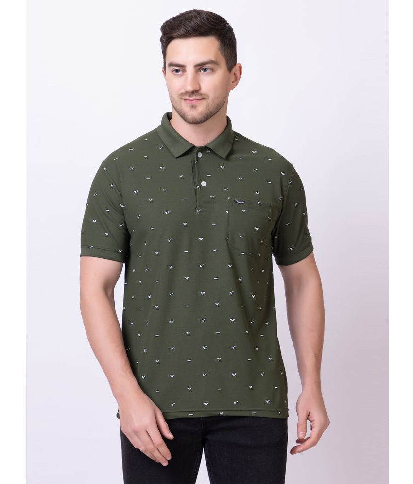     			SEVEN DREAMS Cotton Blend Regular Fit Printed Half Sleeves Men's Polo T Shirt - Dark Green ( Pack of 1 )