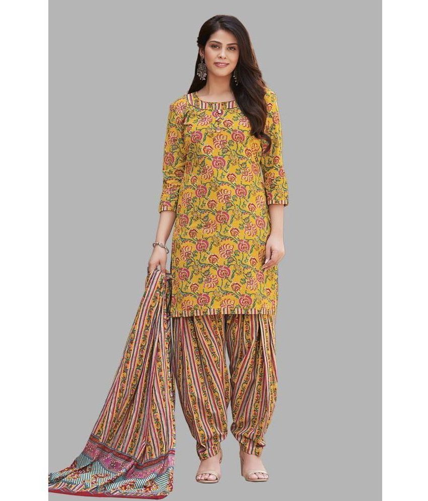     			SIMMU Unstitched Cotton Printed Dress Material - Yellow ( Pack of 1 )