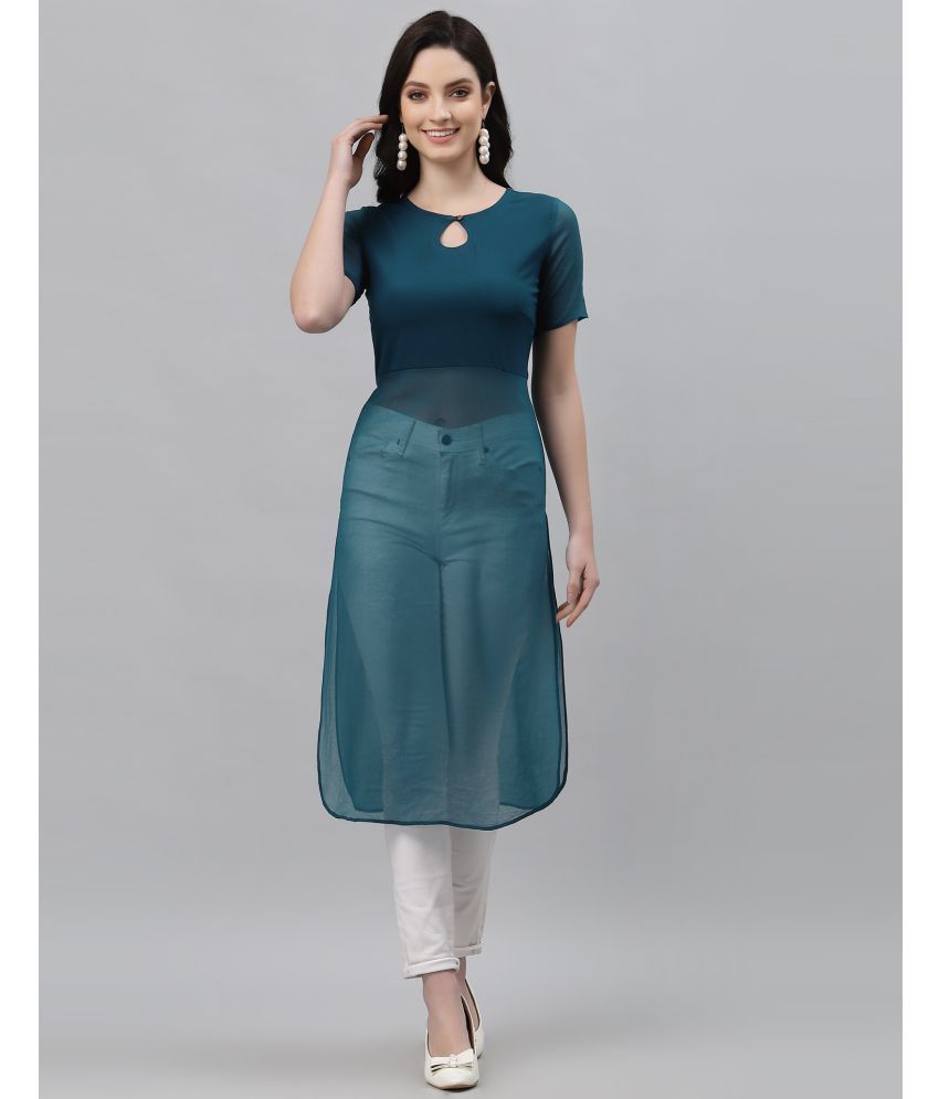     			Skylee Georgette Solid Straight Women's Kurti - Teal ( Pack of 1 )