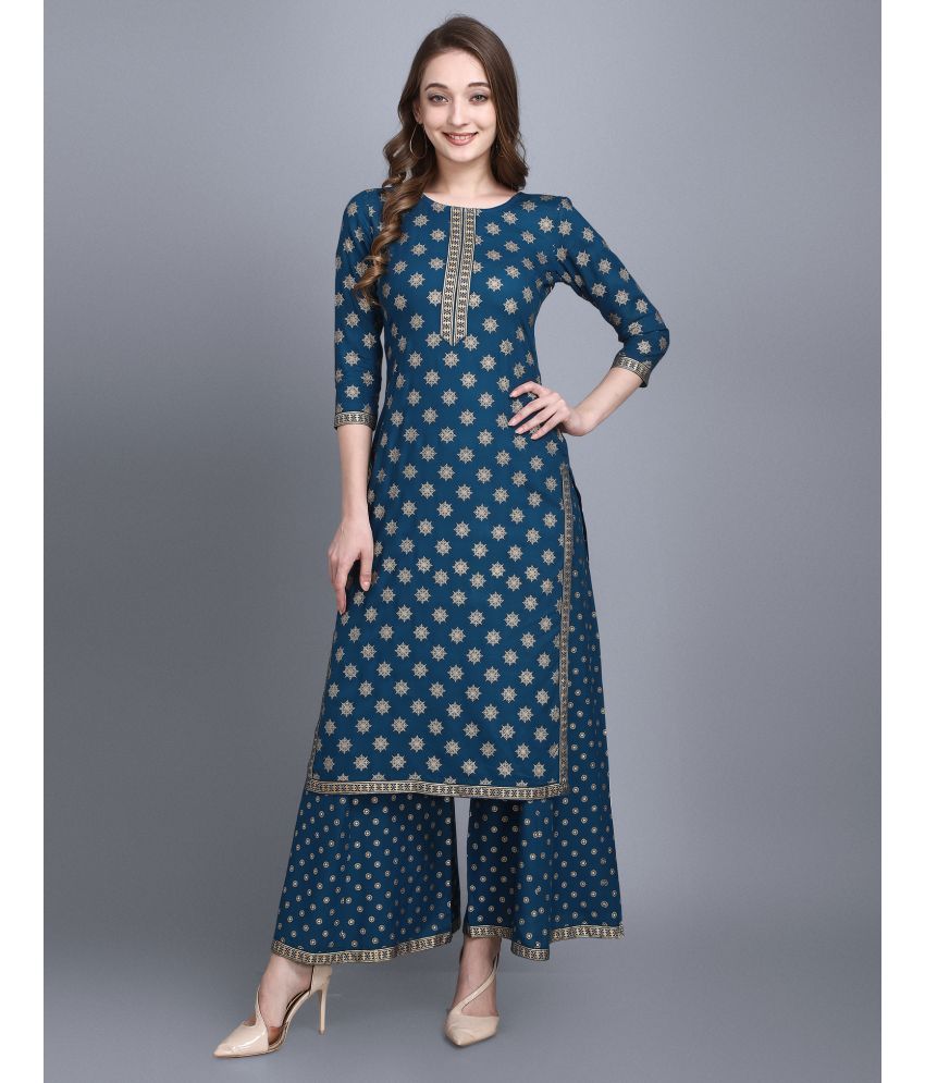     			Skylee Rayon Printed Straight Women's Kurti - Teal ( Pack of 1 )