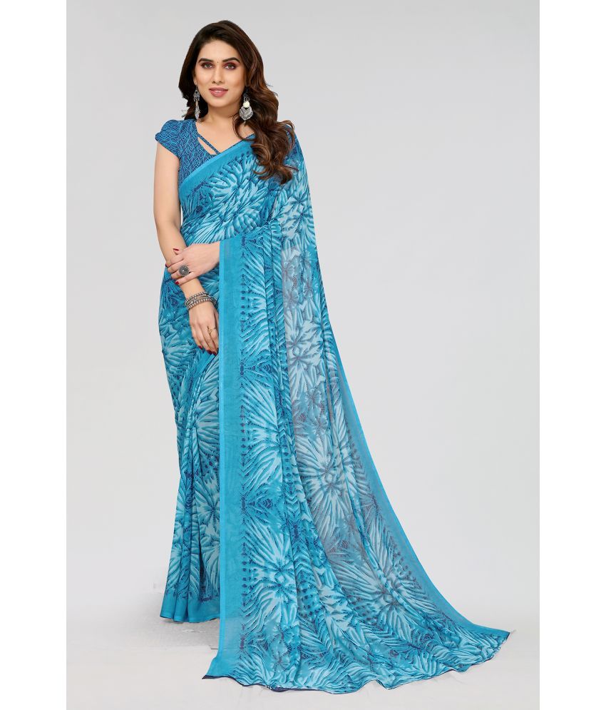     			ANAND SAREES Georgette Printed Saree With Blouse Piece - LightBLue ( Pack of 1 )