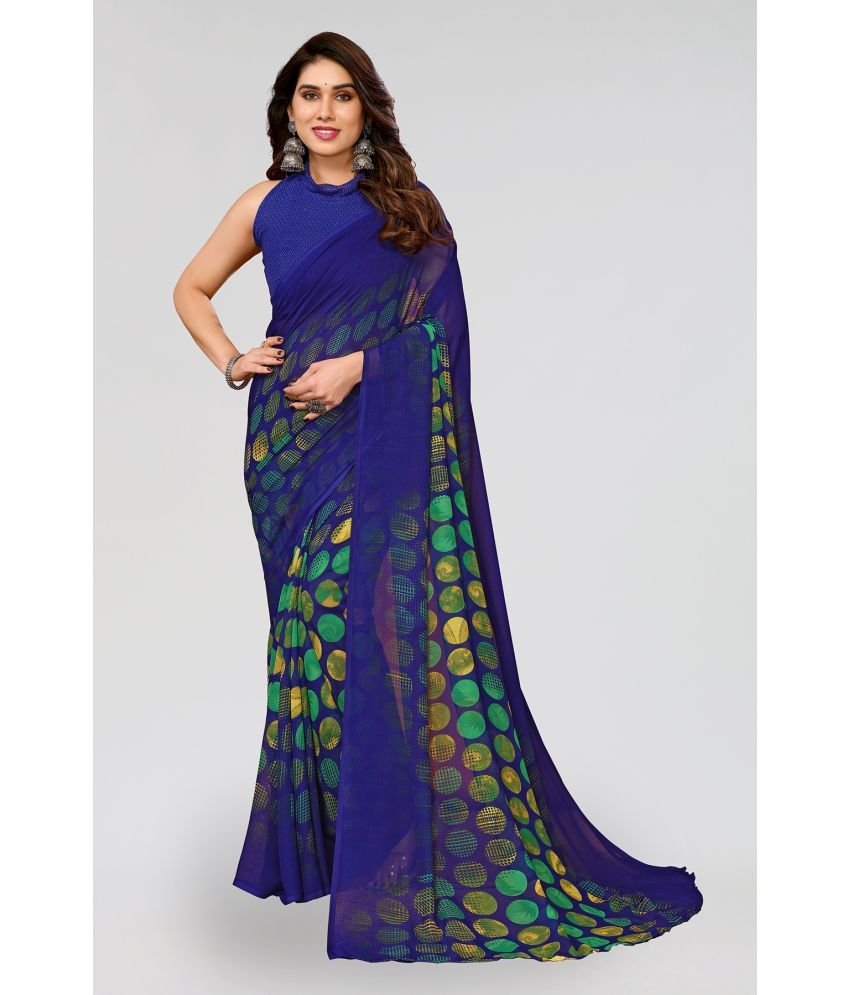     			ANAND SAREES Georgette Printed Saree With Blouse Piece - Navy Blue ( Pack of 1 )