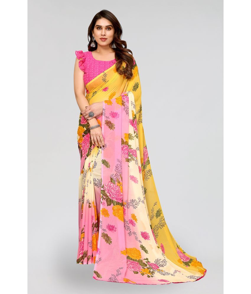     			ANAND SAREES Georgette Printed Saree With Blouse Piece - Pink ( Pack of 1 )