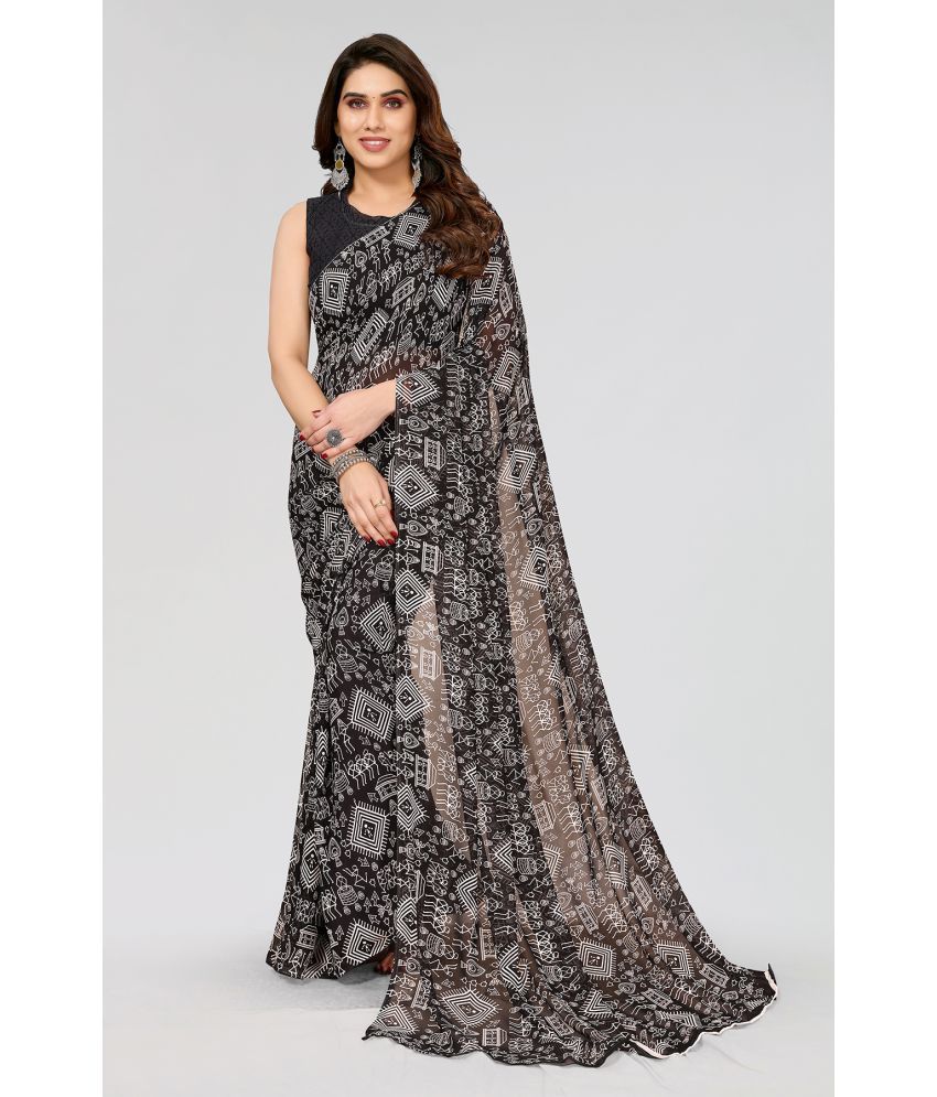     			ANAND SAREES Georgette Printed Saree With Blouse Piece - Black ( Pack of 1 )
