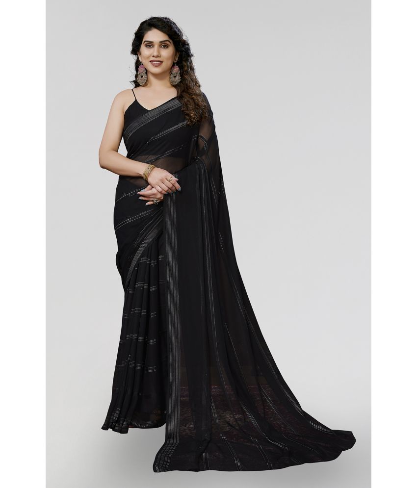     			ANAND SAREES Satin Embellished Saree With Blouse Piece - Black ( Pack of 1 )