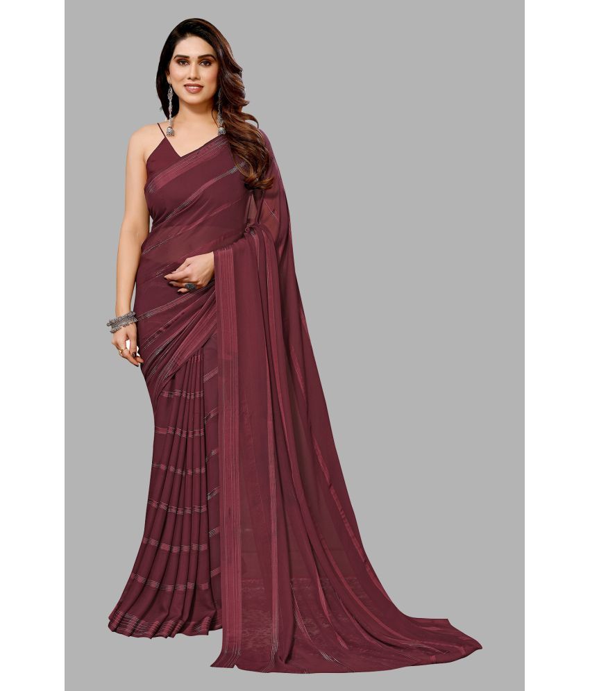     			ANAND SAREES Satin Striped Saree With Blouse Piece - Maroon ( Pack of 1 )