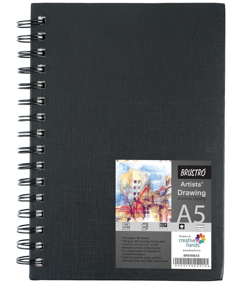     			Brustro Artists Sketch Book Wiro Bound A5 Size (14.8 CM x 21 CM), 116 Pages,160 GSM (Acid Free)