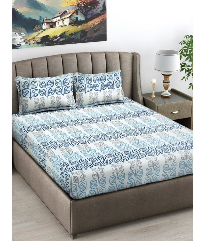     			FABINALIV Poly Cotton Nature 1 Double Bedsheet with 2 Pillow Covers - Light Blue