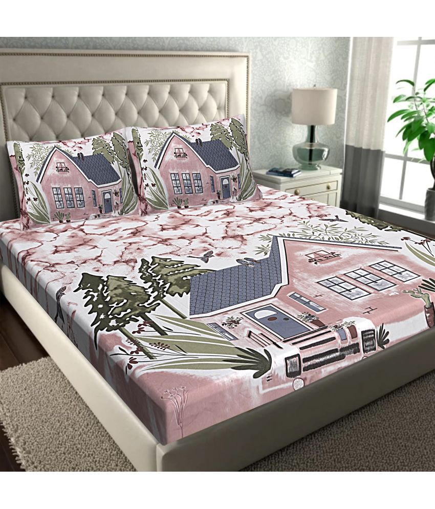     			FrionKandy Living Cotton Abstract Printed 1 Double Bedsheet with 2 Pillow Covers - Pink