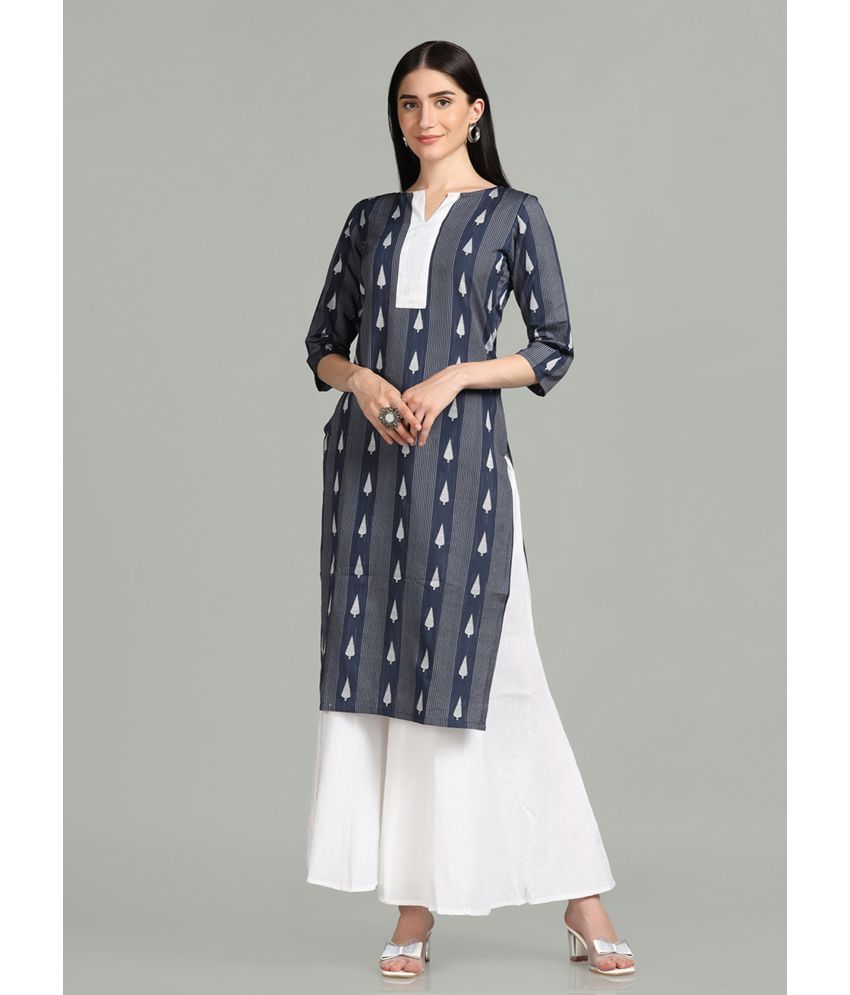     			Hritika Cotton Printed Straight Women's Kurti - Blue ( Pack of 1 )