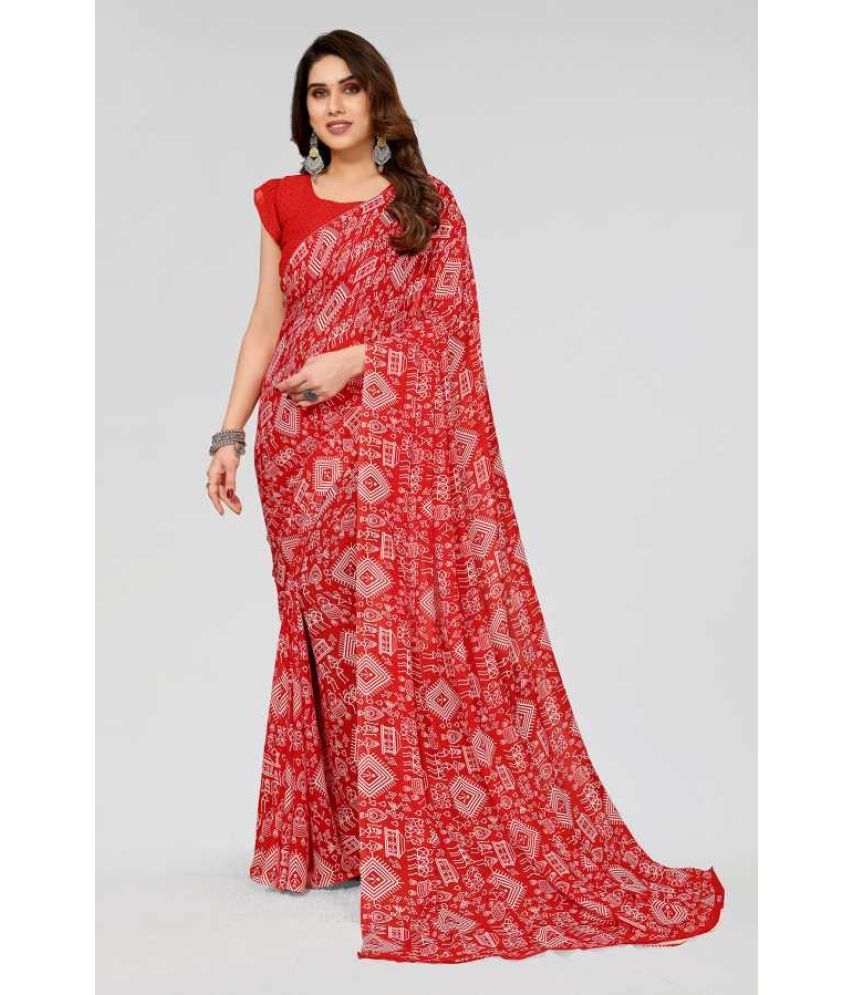     			Kashvi Sarees Georgette Printed Saree With Blouse Piece - Red ( Pack of 1 )