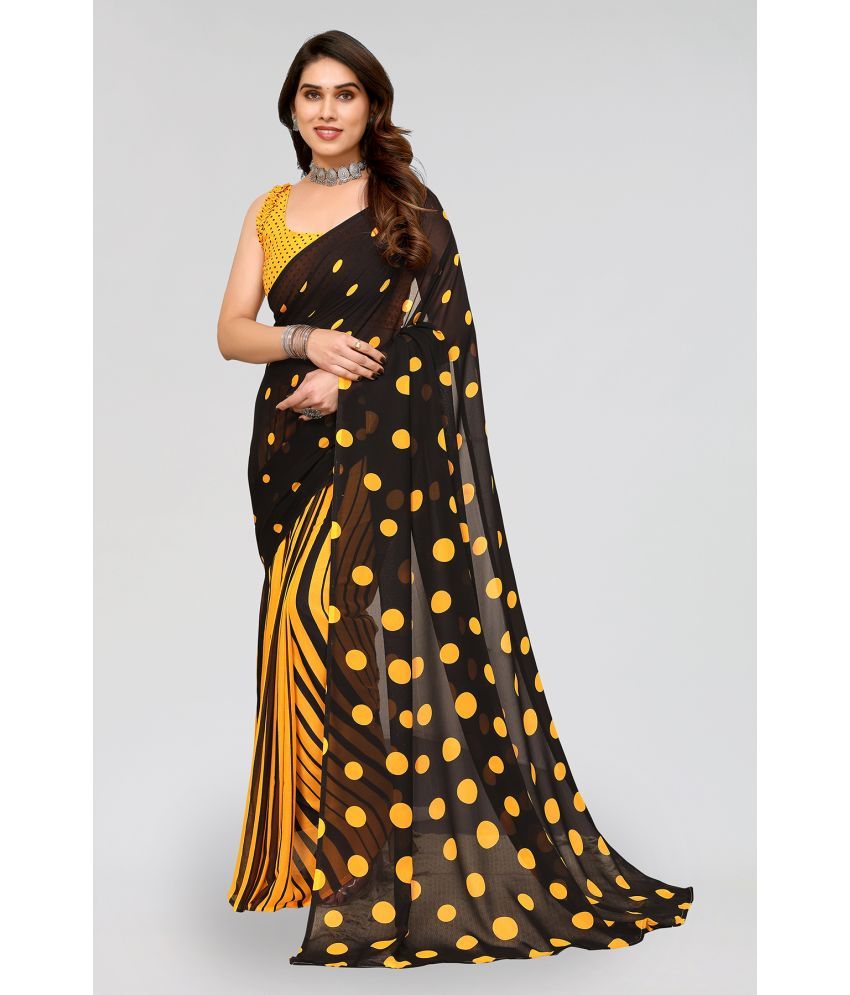     			Kashvi Sarees Georgette Printed Saree With Blouse Piece - Black ( Pack of 1 )