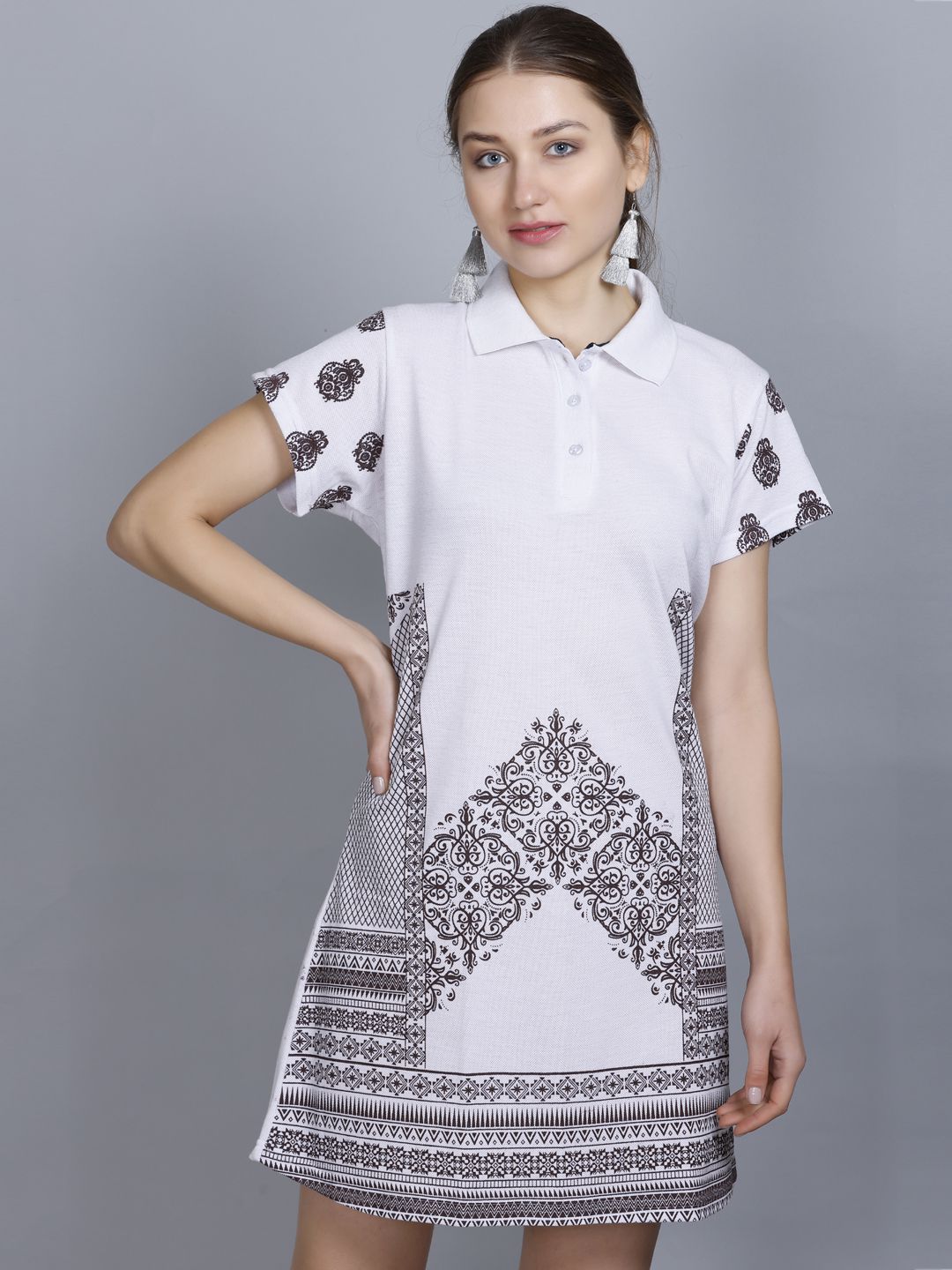     			OBAAN Cotton Blend Printed Above Knee Women's T-shirt Dress - White ( Pack of 1 )