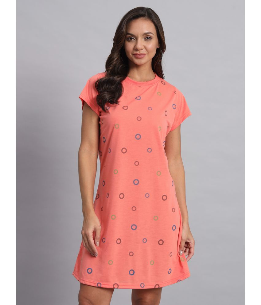     			OBAAN Cotton Blend Printed Knee Length Women's T-shirt Dress - Peach ( Pack of 1 )