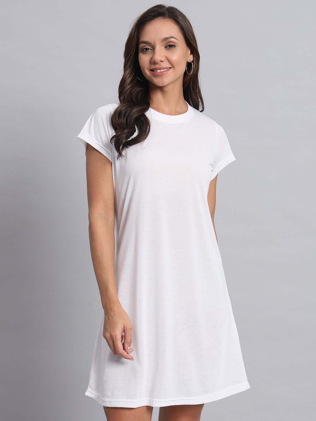     			OBAAN Cotton Blend Solid Above Knee Women's T-shirt Dress - White ( Pack of 1 )