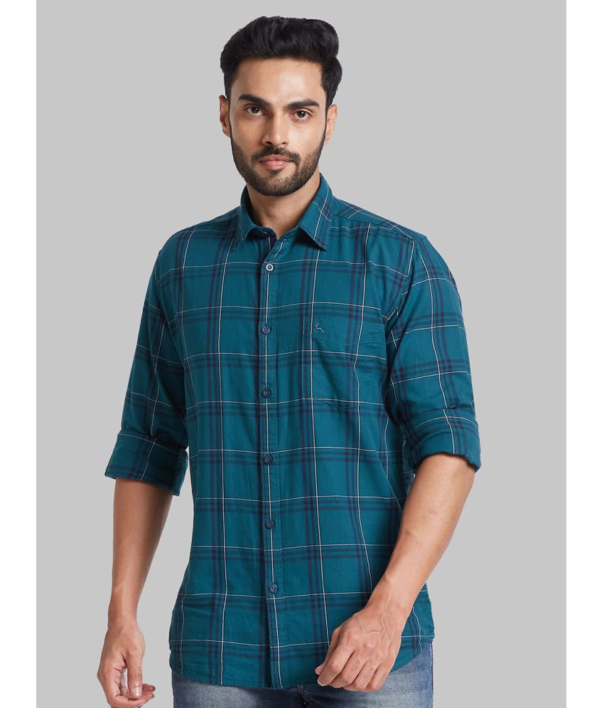     			Parx Cotton Blend Slim Fit Checks Full Sleeves Men's Casual Shirt - Blue ( Pack of 1 )