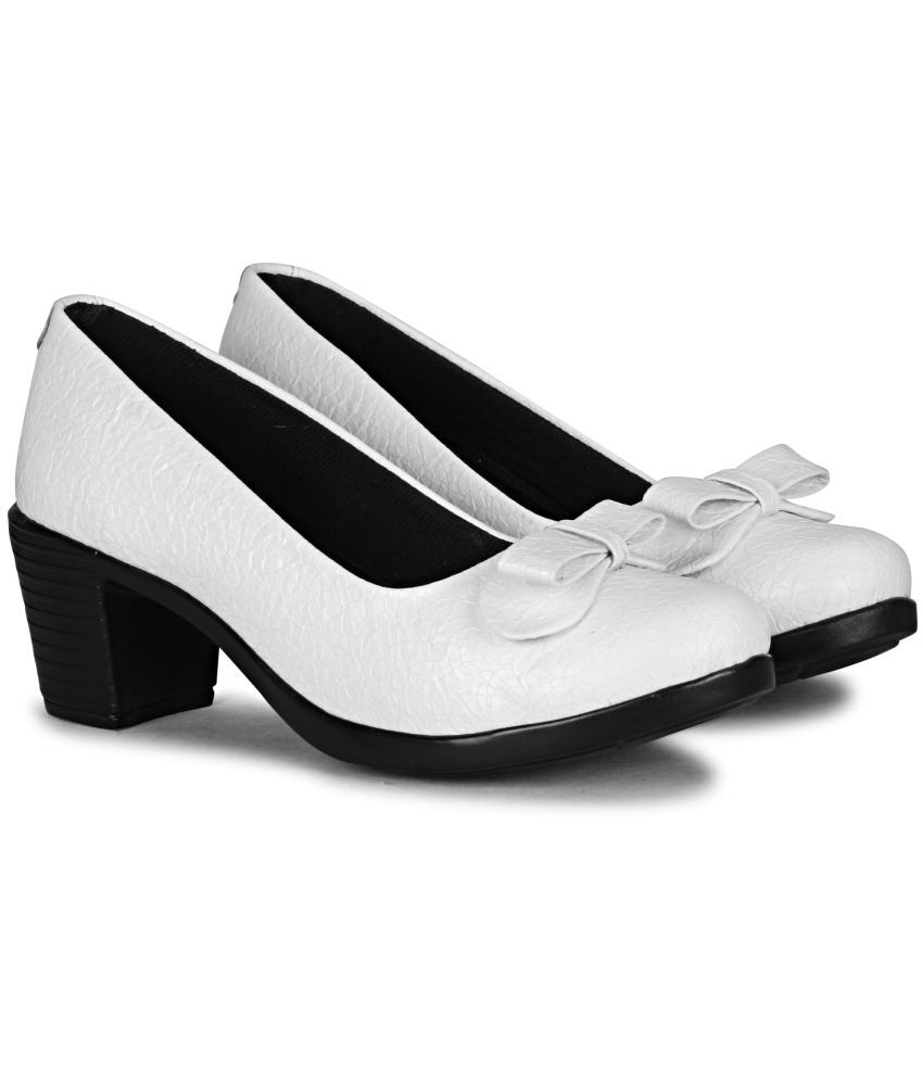     			Saheb White Women's Slip On Heels